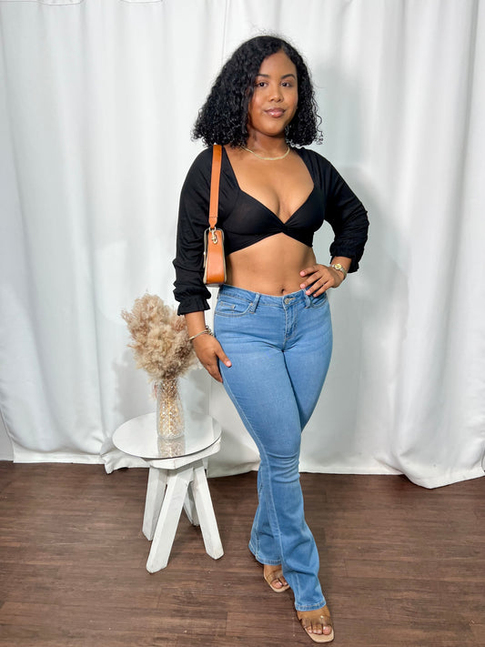 TWISTED, LONG SLEEVE V-NECK CROP TOP