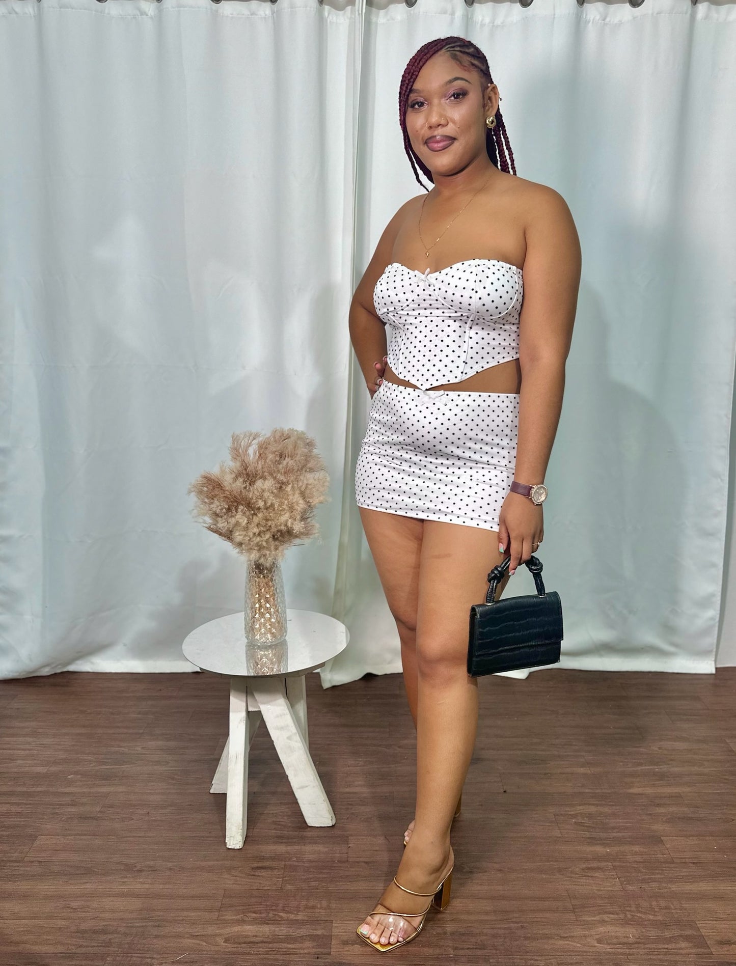 POLKA DOT LACE CORSET MINI SKIRT SET