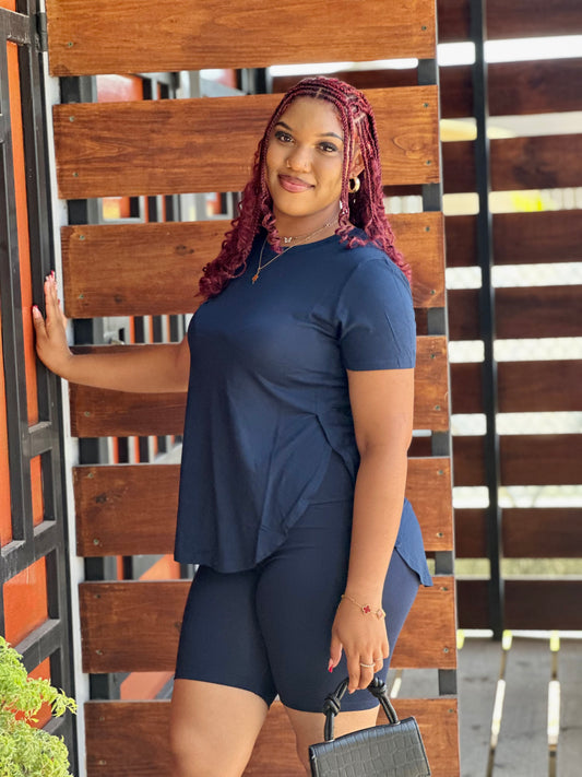 CURVE HEM OVERSIZED TEE/BIKER SHORT SET