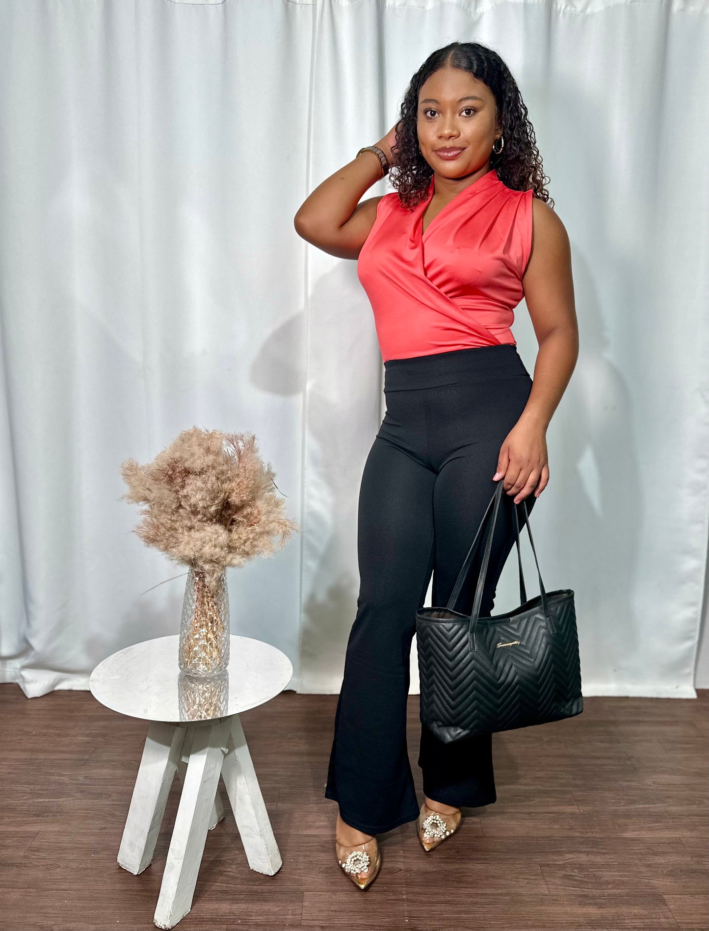 KNIT CREPE HIGH WAIST FLARE PANTS