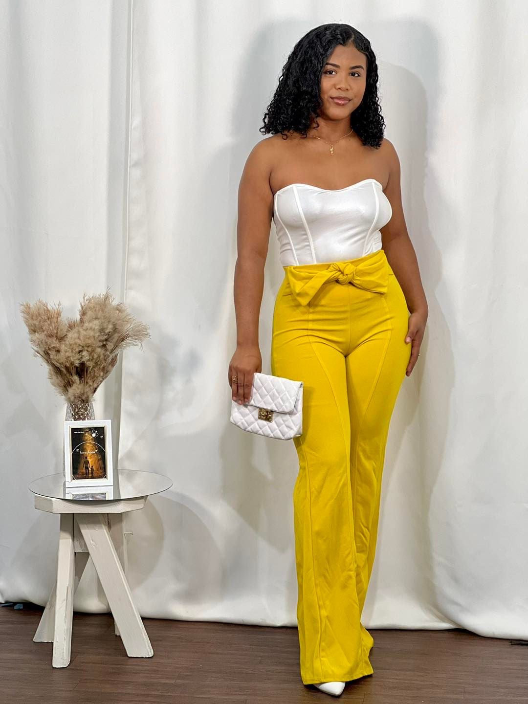 TIE-BELT FLARED-LEG PANTS