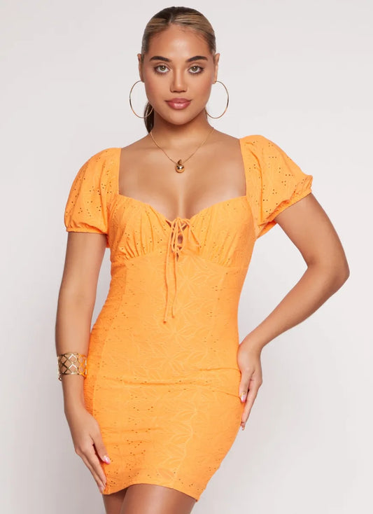 DAISY SWEETHEART PUFF SLEEVE MINI DRESS