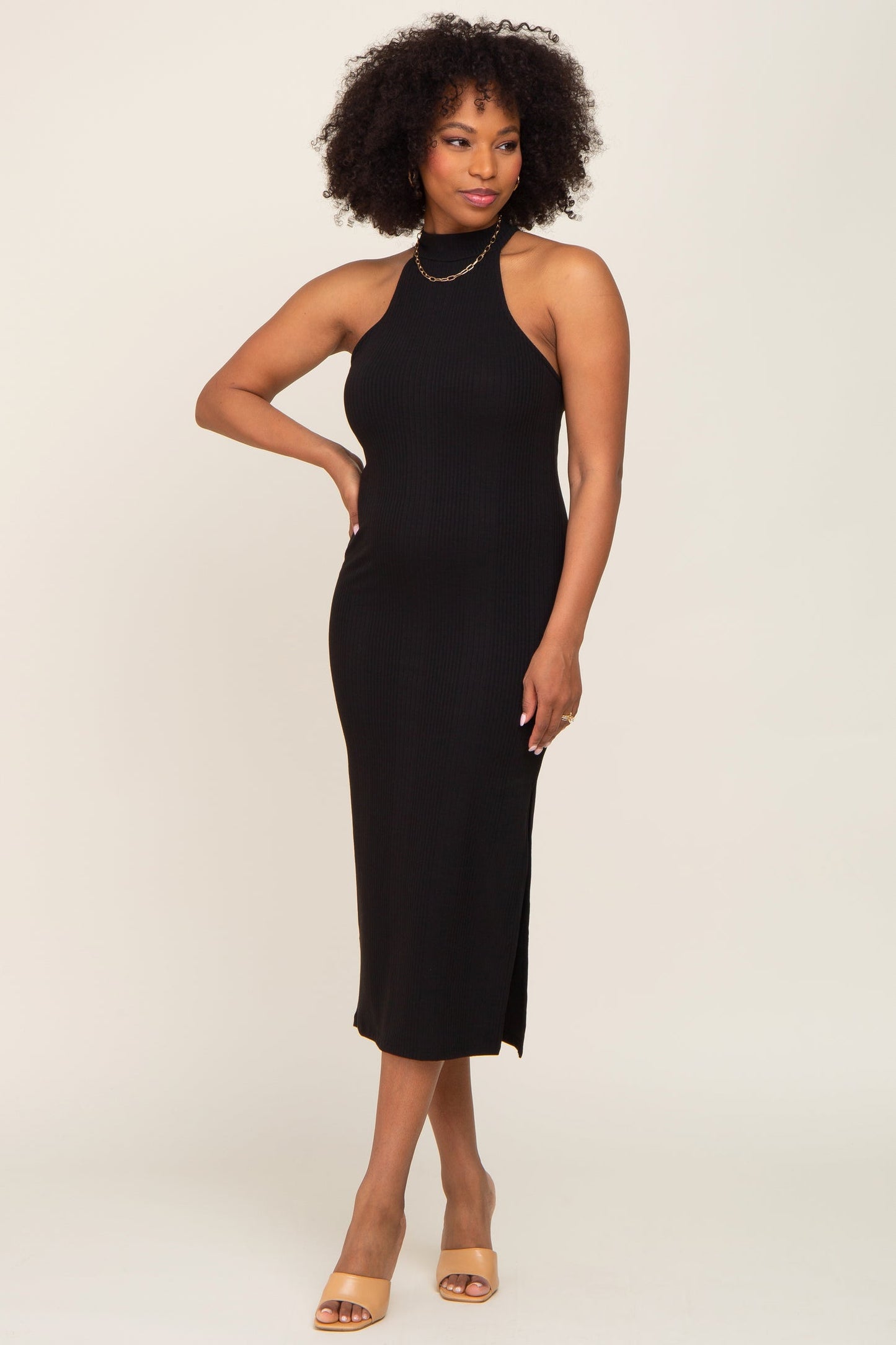 BACK OUT HALTER MIDI DRESS