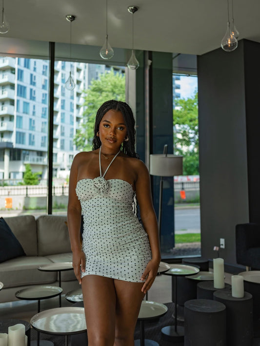 POLKA DOT PETAL MINI DRESS