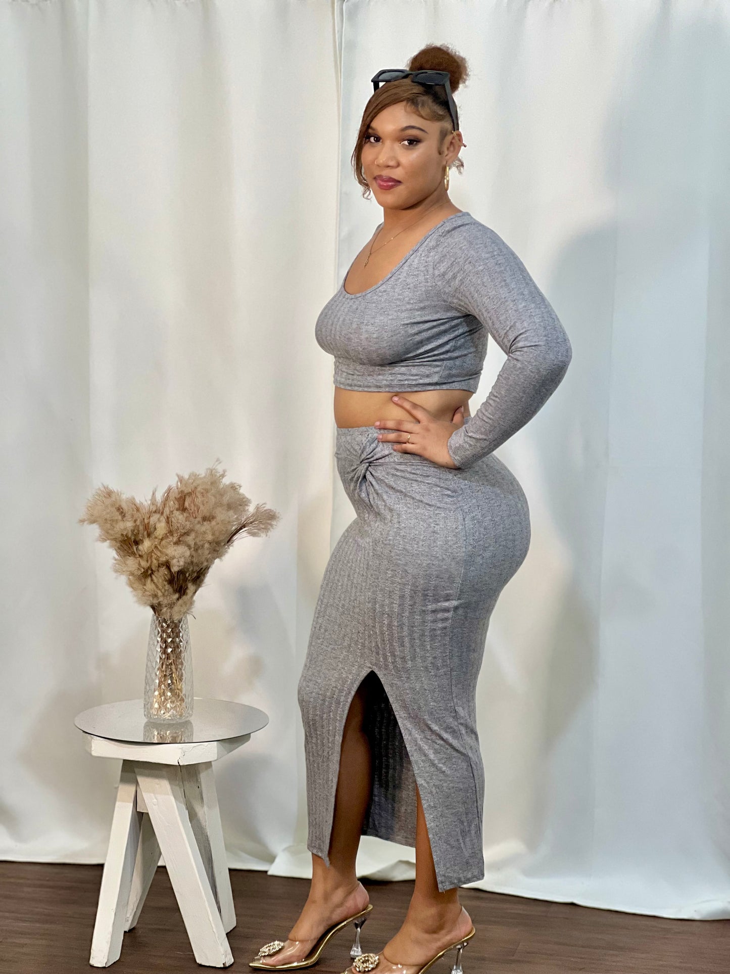 URBAN GODDESS RIBBED SKIRT SET