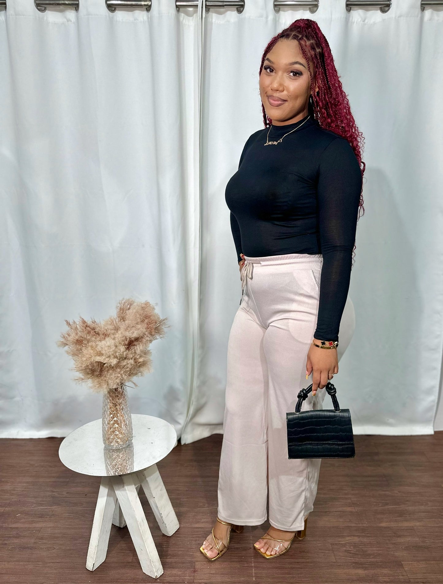 PLAIN RIBBED DRAWSTRING PANT