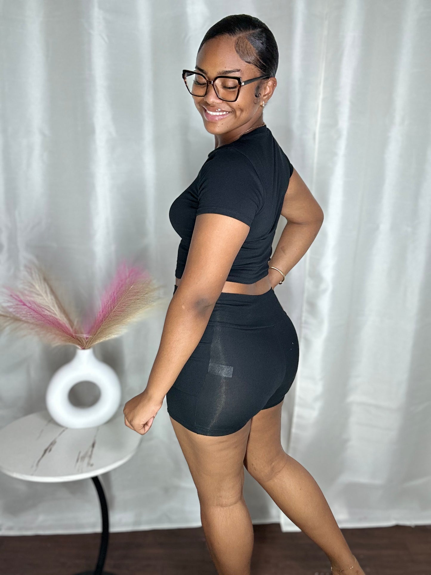 EVENING WALK BIKER SHORT SET W POCKETS