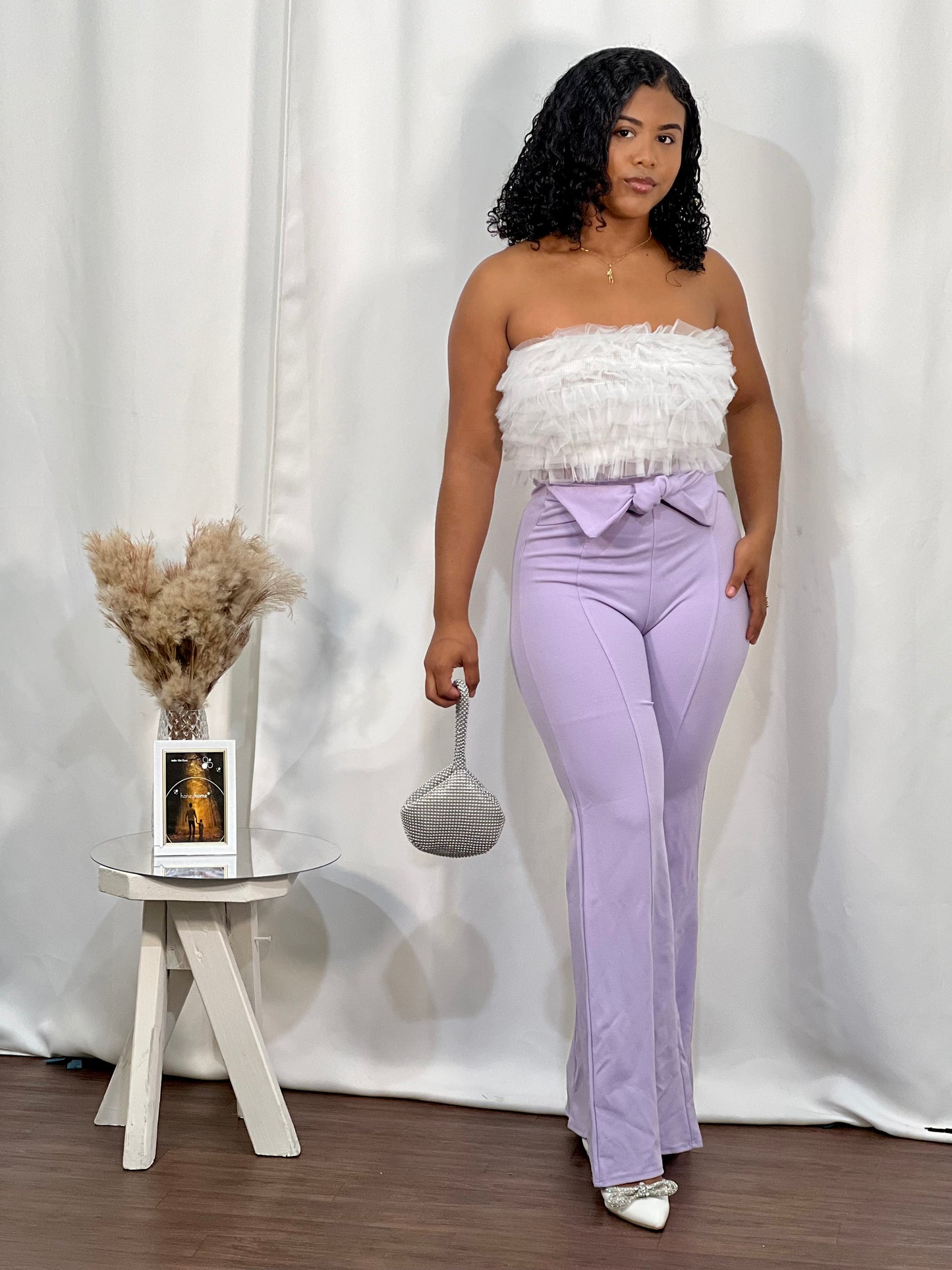 TIE-BELT FLARED-LEG PANTS