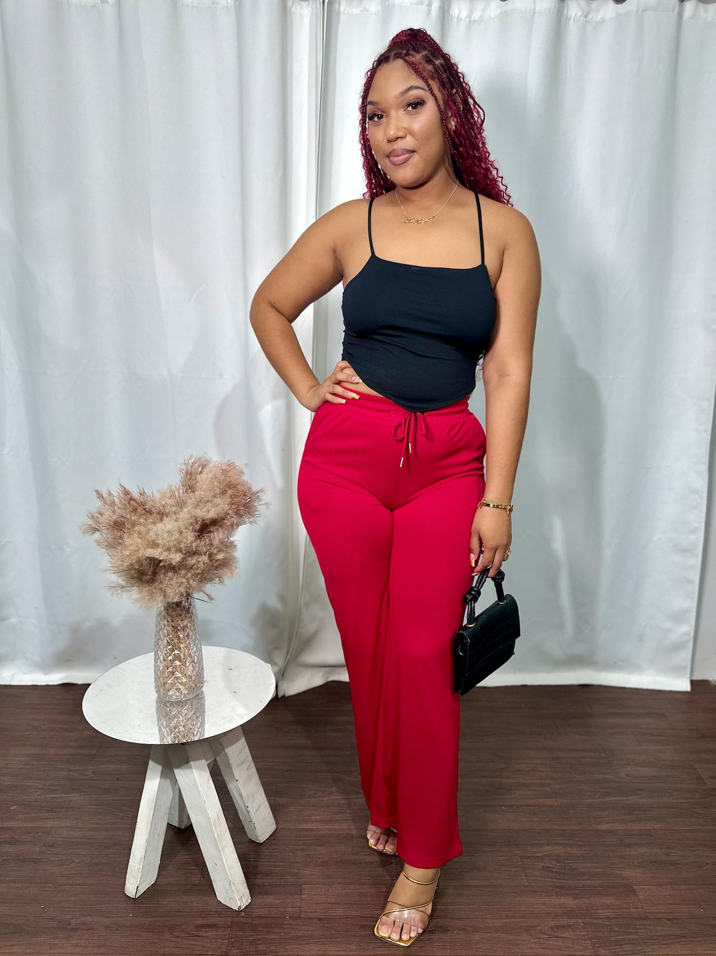 PLAIN RIBBED DRAWSTRING PANT