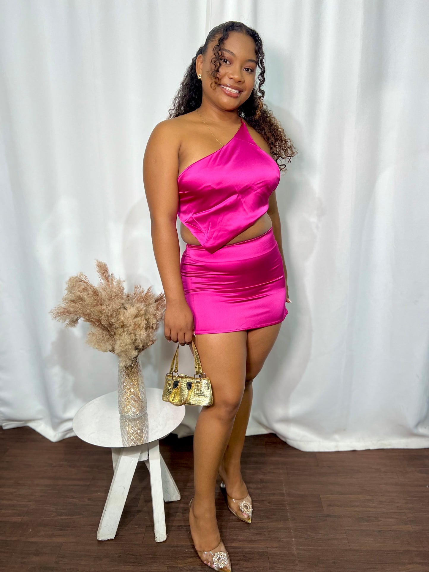 TWO PIECE SILK SKIRT SET, W/ SIDE SLIT