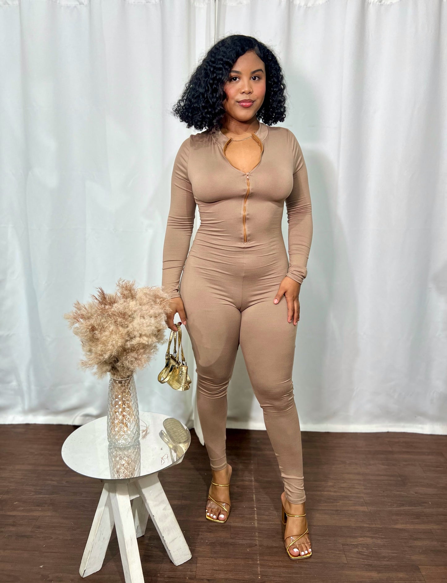 ZIP UP LONG SLEEVE JUMPSUIT