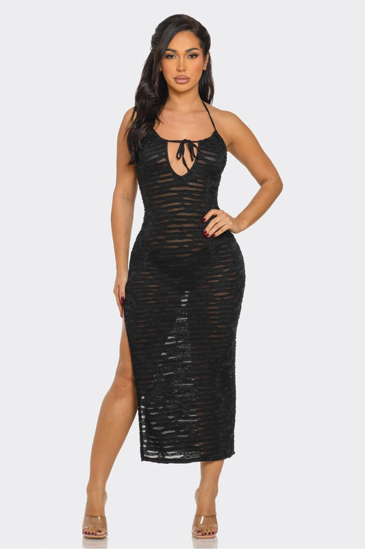 MIDNIGHT MESH MAXI DRESS