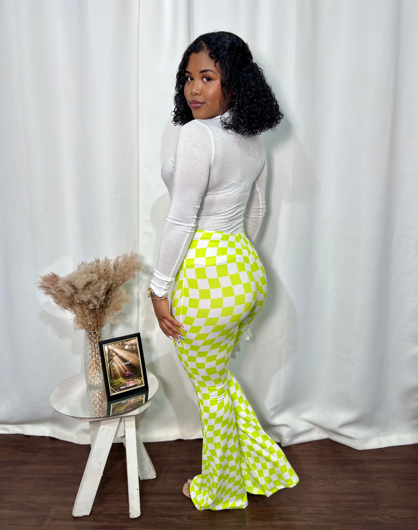 PRINTED CHECKERED PRINT PALAZZO PANTS