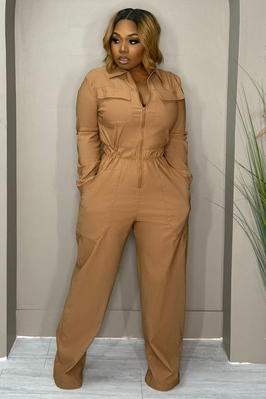 LONG SLEEVE WIDE LEG CARGO JUMPSUIT
