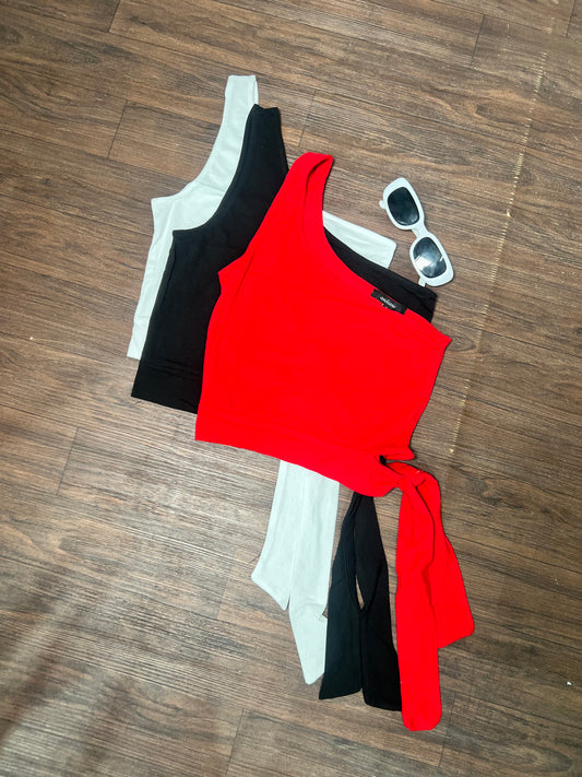 ONE SHOULDER TIE CROP TOP