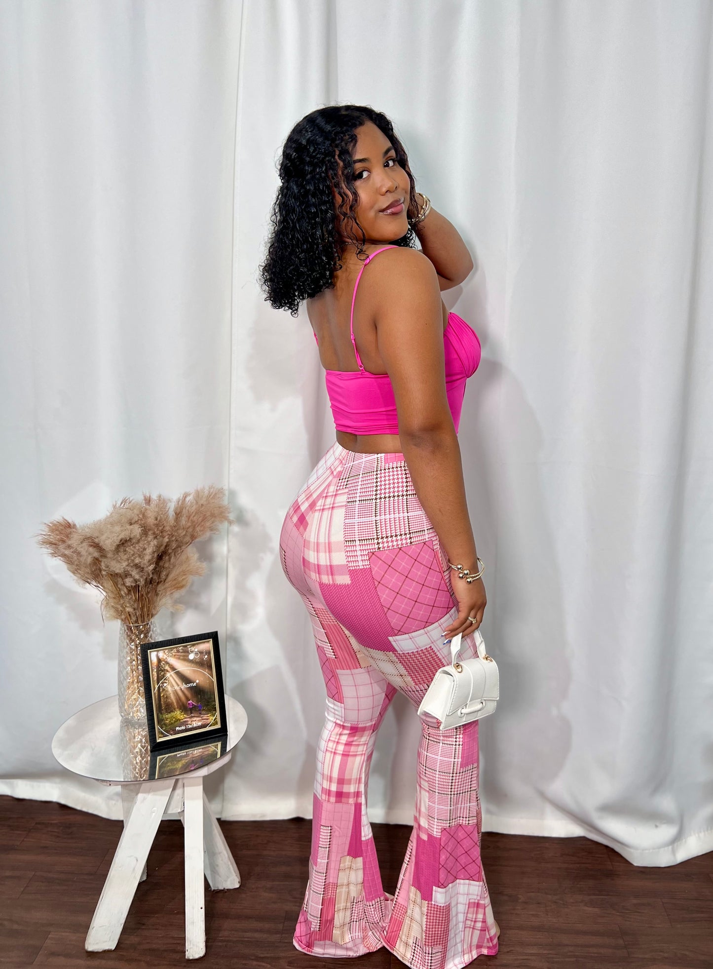 PRINTED CHECKERED PRINT PALAZZO PANTS