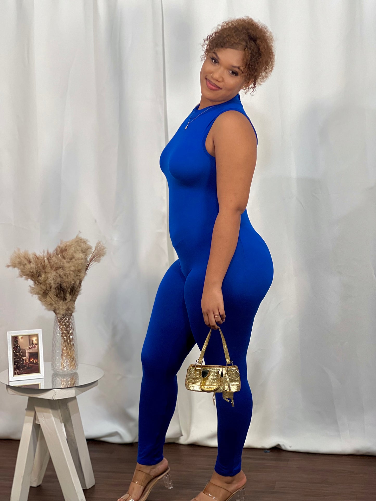 SLEEVELESS MOCK NECK JUMPSUIT