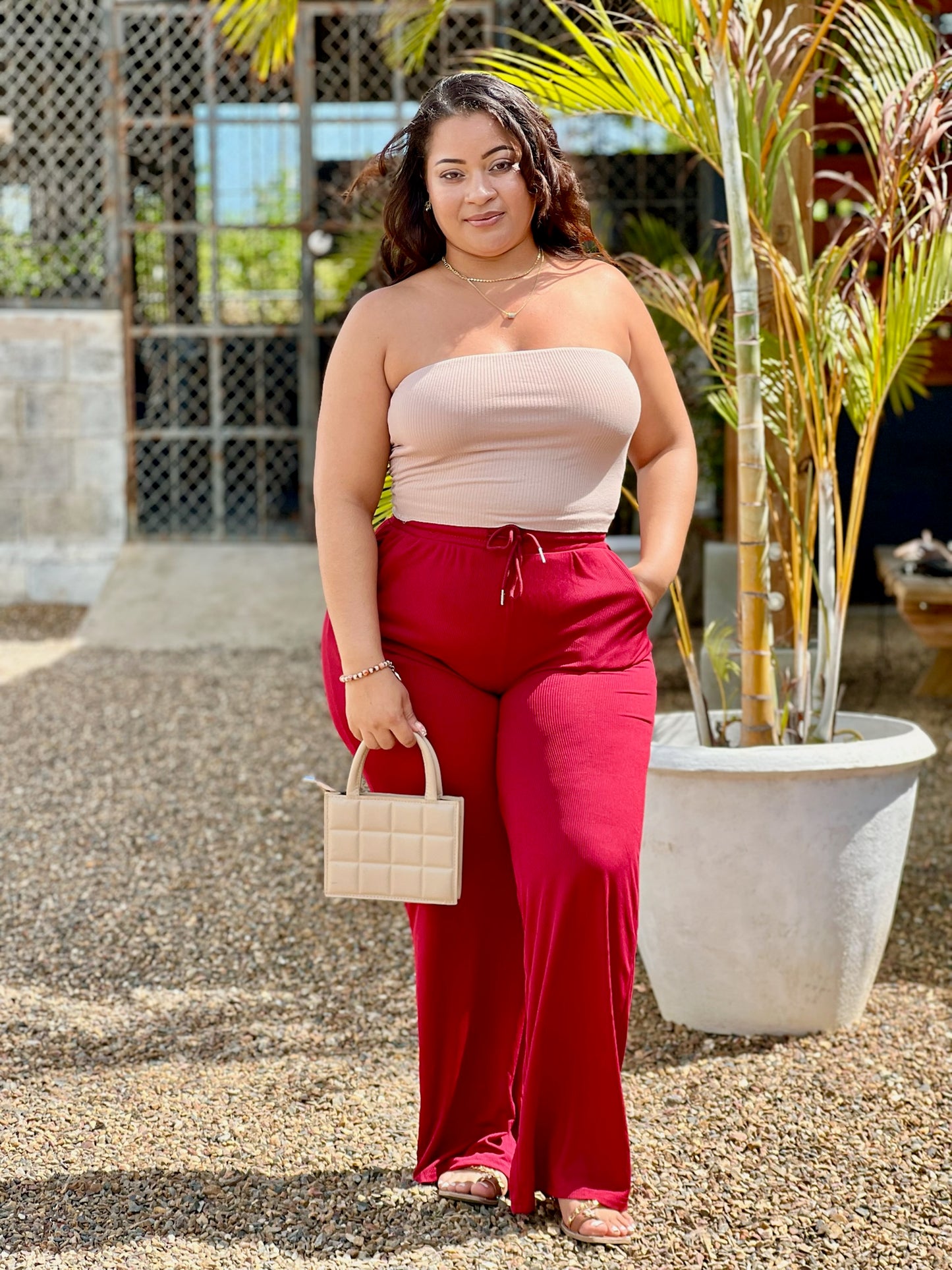 PLAIN RIBBED DRAWSTRING PANT