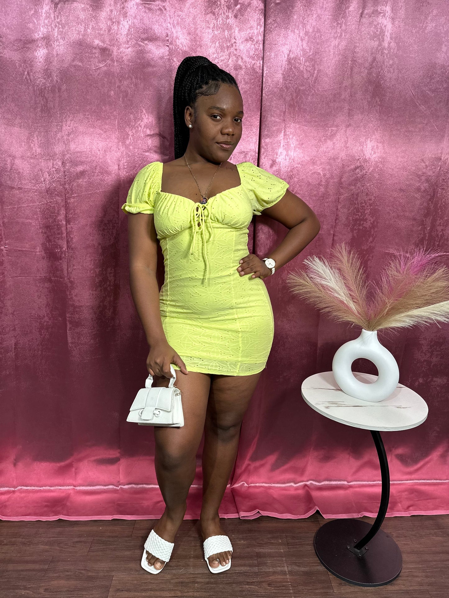 DAISY SWEETHEART PUFF SLEEVE MINI DRESS